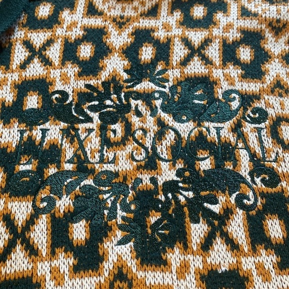 Smoke Rise Cotton Hoodie Tapestry Jacquard Knit Top Green Gold Fairisle Sz XL - Picture 3 of 10